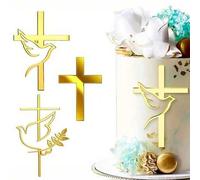 Shein 3 piezas de Cruces doradas, Decoraciones para pastel con forma de corazón, Adecuadas para Bautizo, Decoración de pastel de Primera Comunión, Decoració