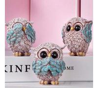 Shein 3 piezas de decoración figurativa de búhos con la leyenda "No ver, no oír, no hablar" como mejor regalo