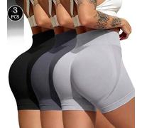 Shein 3 piezas de pantalones cortos deportivos casuales para mujer talla grande, de punto sin costuras, cómodos, elásticos, de cintura alta, moldeadores, pa