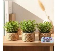 Shein 3 piezas de plantas artificiales en maceta, estilo B bonsái pequeño envuelto en ratán de algas marinas, decoración de fibra de PE verde y poliéster, a