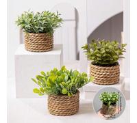 Shein 3 piezas de plantas en maceta mini artificiales de ratán, tejidas con cuerda de algas, 3 diseños diferentes, color verde hechas de material de PE, ade
