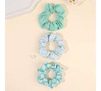 Shein 3 piezas de scrunchies florales de color verde claro para niñas, diademas de flores dulces, suaves sujetadores de coleta de tela, elegantes lazos de p