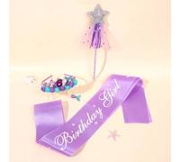 Shein 3 piezas Diadema con número de cumpleaños de sirena, varita mágica y faja con brillo púrpura, número con decoración de rosa y sirena, perfecto como re