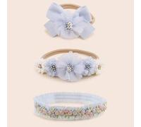 Shein 3 piezas Diademas infantiles florales de lazo y flores de encaje para festivales, para edades de 3 a 14 años