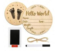 Shein 3 piezas Discos de madera para marcar los hitos mensuales del bebé con almohadilla de tinta para huellas de manos y pies, "Hola mundo" de madera como