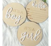 Shein 3 piezas "HOLA MUNDO" Anuncio de nacimiento de recién nacido Señalización de nombre de bebé de madera, Decoración de guardería de hospital para niño/n
