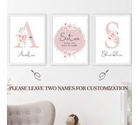 Shein 3 piezas Impresiones de arte personalizadas con nombre, sin marco/con marco de madera, rosa, "Sisters Make The Best Friends" con flores, cuadros colga