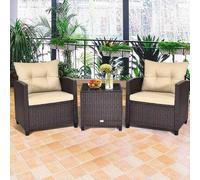 Shein 3 piezas Juego de muebles de balcón, juego de muebles de jardín de poliratán, juego de muebles de terraza con 1 mesa y 2 sillas, juego de salón con co