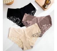 Shein 3 Piezas Lencería Brief Con Encaje De Contraste Y Ribete De Festón