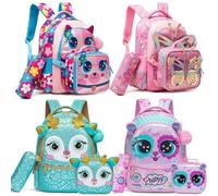 Shein 3 PIEZAS Mochila linda de animales para niñas, mochila escolar primaria con bolsa de almuerzo y estuche de lápices, el mejor regalo para niñas, mochil