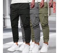 Shein 3 piezas Pantalones cargo casuales de hombre con cordón en la cintura, unicolor, negro, verde militar y gris piedra, para regalos a amigos, esposo y n