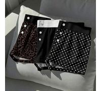 Shein 3 piezas Pantalones cortos casuales negros de mujer con estampado de lunares y leopardo en estilo retro, versátiles para salidas, combinaciones, estil