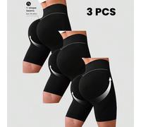 Shein 3 piezas Pantalones cortos deportivos de ciclismo moldeadores de unicolor de cintura alta sin costuras para mujeres