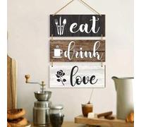 Shein 3 Piezas Rústico Comer Beber Amar Letrero de Madera Placa Decoración de Pared para Comedor, Decoración de Pared de Madera Estilo Granja para Cocina Ba