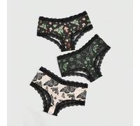 Shein 3 piezas Set bragas con estampado de seta con encaje en contraste