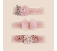 Shein 3 piezas/set Diademas suaves de bebé Elastic con lazo de laca rosa y decoración floral