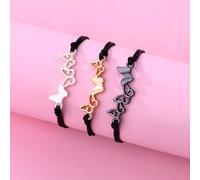 Shein 3 Piezas/set Pulsera Trenzada Con Cuerda Encerada Negra Y Adornos De Mariposa De Aleación De Zinc Para Niños, Tamaño Ajustable, Joyería Con Cuentas Pe
