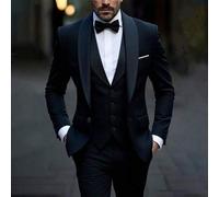 Shein 3 Piezas Traje de Negocios para Hombres de Primavera, Traje de Boda para Novio, unicolor, Corte Slim, Chaqueta Casual, Chaleco y Pantalones