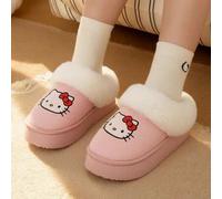 Shein 3 piezas Zapatillas tipo slip-on con licencia oficial de Hello Kitty, forro de felpa cálido, suela antideslizante, plataforma de 3 cm, versátil y de m