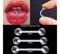 Shein 3 Unids/set (cada Tamaño 1 Ud.) Barra De Acrílico Invisible Transparente Suave Barra Lengua Frenulum Piercing Stud Lengua Web Piercing