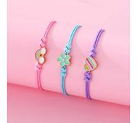 Shein 3 Unids/set Pulsera De Cordón De Cera Con Cuentas Multicolor De Aleación De Zinc Con Forma De Corazón Y Flor De Arcoíris Para Niña, Adecuada Para Uso