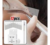 Shein 30/12 piezas - Juego de herramientas para cejas blancas, que incluye plantilla para tatuaje de cejas, línea de posicionamiento de cejas, marcador blan
