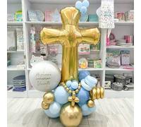 Shein 30/37/143/100/2/10/80 piezas Decoraciones de Primera Comunión Cruces de Globos Blancos para Comunión Dios Bendiga Decoraciones de Fiesta de Conmemorat