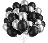 Shein 30/50 unidades Globos metálicos negros y plateados, de aproximadamente 10 pulgadas, adecuados para Halloween, graduación, regreso a clases, fiesta, bo