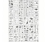 Shein 30 adhesivos de tatuajes temporales creativos y exquisitos con diseño de mariposas negras, flores y texto, adecuados para dedos, muñecas y pequeñas pa