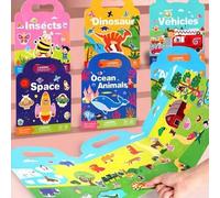 Shein 30 hojas/1 set Libro reutilizable de pegatinas interactivas, diseño doble cara a prueba de agua con dinosaurios, animales y vehículos - Juguete educat