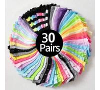 Shein 30 pares de calcetines náuticos coloridos con diseño de lunares, corazones y lazos, adecuados para uso diario, uniformes escolares y deportes, excelen