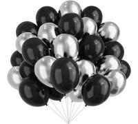 Shein 30 piezas 12/10/5 pulgadas Globos negros y plateados, globos metálicos cromados plateados y negros para decoración de cumpleaños, baby shower, boda, f