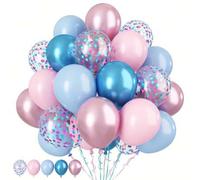 Shein 30 piezas/42 piezas Globos rosados y azules Maca, Globos para fiesta de baby shower de 10 pulgadas, Globos metálicos azules y rosas adecuados para rev