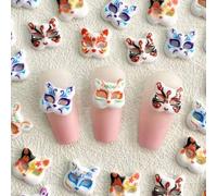 Shein 30 piezas de decoración de uñas de máscara de cabeza de zorro de estilo japonés con dibujos animados y mezcla de colores, encantos de uñas DIY, gemas