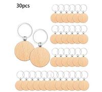 Shein 30 piezas Disco redondo de madera Llavero, regalo pequeño creativo, accesorio de llavero de madera artesanal Colgante Accesorios escolares para automó