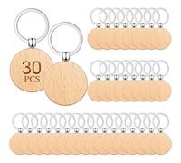 Shein 30 piezas Etiquetas de llavero con forma de disco redondo de madera, regalos y manualidades pequeños y creativos, accesorios para la escuela y el coch