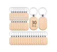 Shein 30 piezas Llaveros de disco redondo de madera, regalos pequeños creativos, artesanías, anillos de llave de madera, cordones para bolsos con soporte de