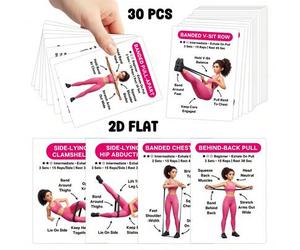 Shein 30 piezas Tarjetas de ejercicio con banda de resistencia, guía ilustrada de entrenamiento fitness en casa de 2.5*3.5 pulgadas, tarjetas de instruccion