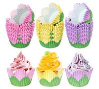 Shein 300 piezas de Moldes para Cupcakes con Flores, Tazas de Hornear con Flores de Primavera/Verano, Envoltorios de Papel para Cupcakes con Pétalos de Colo