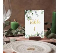 Shein 31 piezas Números de mesa doble cara en color dorado 1-15/25/30 con número de mesa principal - Diseño de eucalipto verde, adecuado para decoración cen