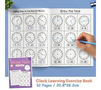 Shein 32 páginas Cuaderno educativo para niños Aprende a decir la hora Ejercicios de reloj Actividades de aprendizaje Libro de práctica para niños de escuel
