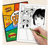 Shein 32 páginas DIY Libro de cómics en blanco único, portada de cómic decorativa, se pueden usar varias plantillas para dibujar, contar historias y expresi