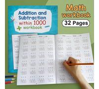 Shein 32 páginas Libro de ejercicios de matemáticas de adición y sustracción dentro de 1000 - Libro de práctica de aritmética para 1er a 3er grado, material