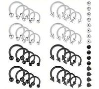 Shein 32 Piezas/set Anillos De Herradura De Múltiples Tamaños De 16g Para Hombres, Aros De Herradura De Septum De Nariz De Acero Inoxidable, Aretes De Aro D