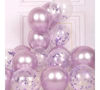 Shein 32 piezas Set de globos para fiesta AULE - Paquete de 30 globos de color morado claro metálico y globos de confeti dorado con 2 cintas - Kit de decora