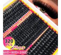 Shein 320 piezas de racimos de pestañas individuales D Curl esponjosos, 3 estilos mixtos de D Curl 60D+80D+100D de 10-18mm para uso DIY. Racimos de pestañas