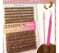 Shein 320 piezas de racimos de pestañas individuales esponjosas de color marrón 60D D Curl de 8-16 mm con aspecto natural y ultra suave y súper ligero, kit