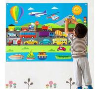 Shein 35 piezas Juego de tablero de fieltro con vehículos Aprendizaje temprano Aviones, autos y otros medios de transporte Juguete de fieltro para niños Jue