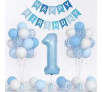 Shein 35 piezas/Set Globos azul claro y blancos con 1 pieza de globo de 40 pulgadas, decoración para el 1er cumpleaños de un niño, incluye globos con brillo