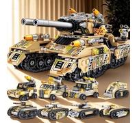 Shein 350+ piezas Bloques de construcción de tanque militar 8 en 1, juguete educativo de rompecabezas, regalo de cumpleaños, vehículo blindado de construcci